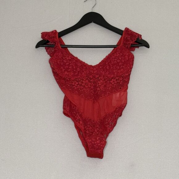Mucci By Anthropology Bella Bodysuit Red Small Lace - Picture 1 of 9